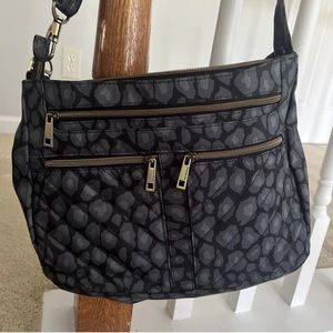 Travelon Crossbody Messenger Bag gray and black Leopard print bag.